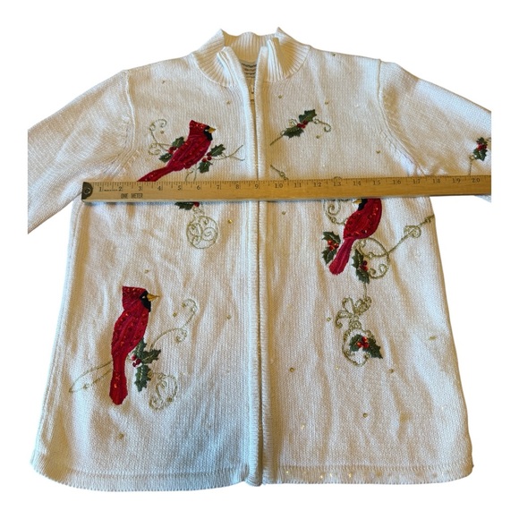Tiara International Red Cardinal & Holly Embellished Cardigan Sweater Medium - Picture 7 of 12